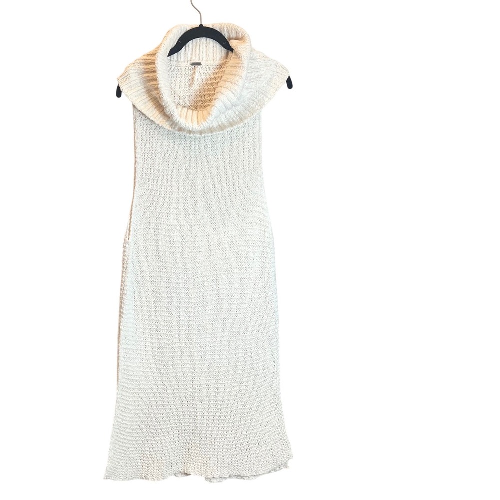 Free People Ivory Cotton Knit Cowl Neck‎ Sleeveless Sweater Dress Medium Ivory